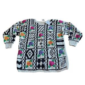 Vintage motherhood womens Sz M multicolor embroidered ramie blend tunic sweater